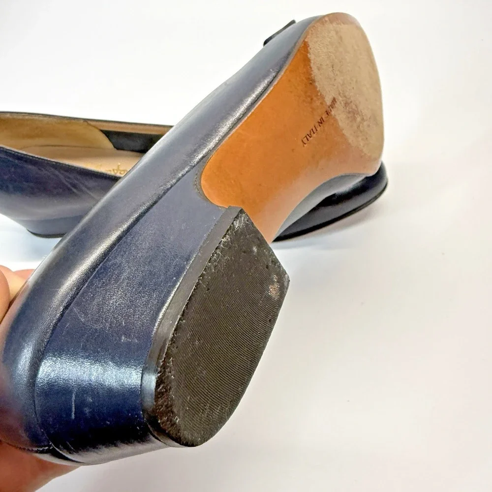 Vintage Salvatore Ferragamo Vara Leather Boutique Lillaz Bow Shoes Navy 5.5 B